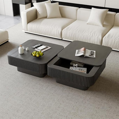 Square Coffee Table for Living Room, Fluted Drum Accent Tea Center Table - Image 8