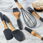 Baking Utensils Set 6 Pieces - Spatula Set for Baking - Baking Essentials 3 Spatula, 2 Pastry Brush, 1 Whisk - Spatulas Silicone Heat Resistant - Silicone Cooking Utensils - Gift for women - Dark Grey