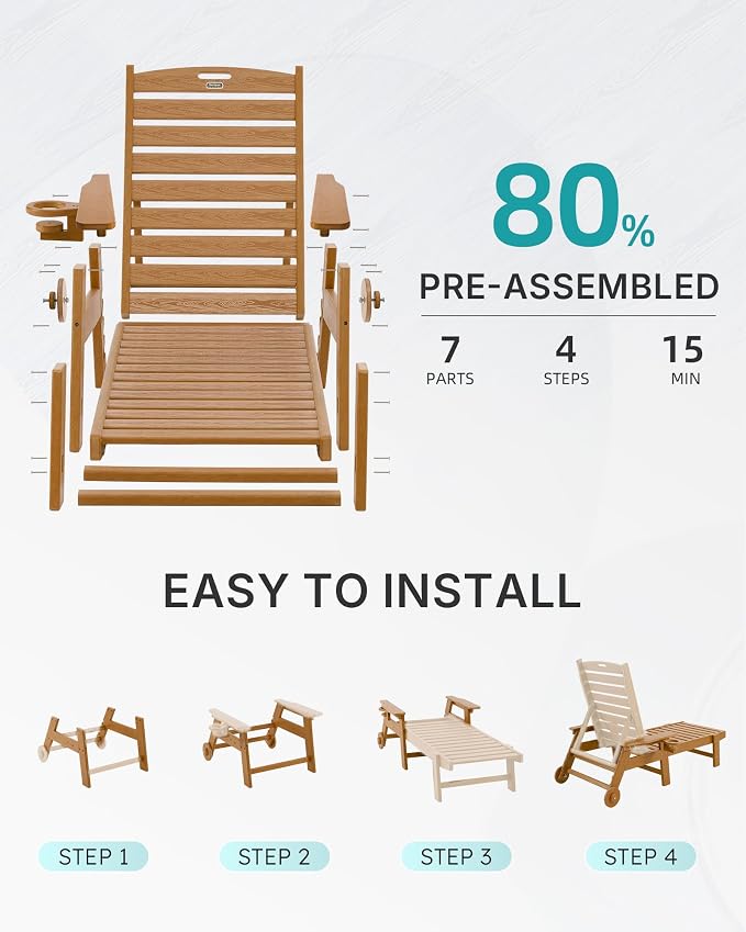 Patio Chaise Lounge Chair Set of 4, Oversize Lounge Chairs - Image 6