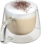 Restaurantware-Forma Professional 6.8 Ounce Double Wall Coffee Mugs, 2 Insulated Coffee Mugs With Handle - Dishwashable, Reusable, Clear Glass Beverage Cups, Freezable, For Hot Or Cold Beverages