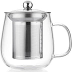 Glass Tea Cup with Infuser and Lid, 17.6oz/520ml Large Borosilicate Glass Teacup with Stailess Steel Filter, Clear Mug for Loose Leaf Blooming Tea, Dishwasher Safe - Tea Maker Gift
