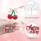24 Pack She's the Cherry On Top Cupcake Toppers, Glitter Cherry Sweet Cake Pick for Fruits Theme Baby Shower and Bridal Shower Decorations Supplies (Top)
