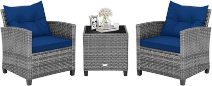 HAPPYGRILL 3 Pieces Patio Conversation Set, Outdoor Furniture Set PE Rattan by HAPPYGRILL