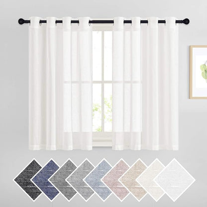 NICETOWN 45 inch Long Rich Linen Curtains Flax Texture, Grommet Top Rustic by NICETOWN