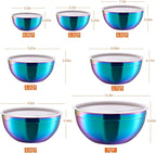 Rainbow Mixing Bowls With Airtight Lids,Stainless Steel Bowl,Salad Bowls 7 Piece Colorful Nesting Bowl Rainbow Kitchen Accessories,Size 7,3.6,2.7,2.1,1.5,1.1,0.8QT Stackable Design