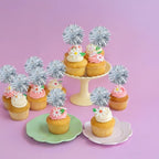 Gyufise 30Pcs Foil Firework Cupcake Toppers Sparkle Tinsel Cake Toppers Tinsel Drink Cake Decoration Cocktail Picks for Birthday Wedding Graduation Party Supplies Dark Silver