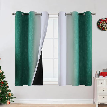 Green and Greyish White Blackout Curtains 42Wx54L 2 Panels | Ombre Curtains by ESTELARTEXTILER
