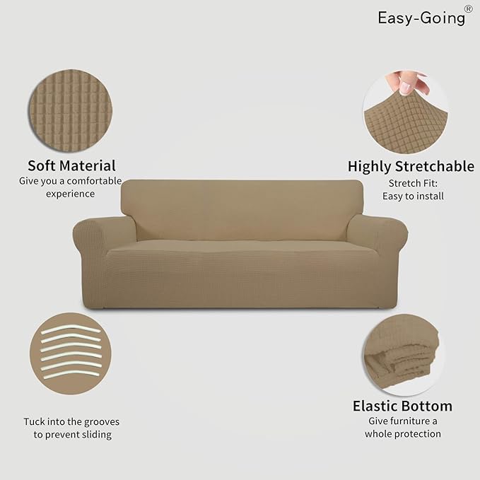 Easy-Going Stretch Oversized Sofa Couch Slipcover Washable Tan | 1-Piece Extra - Image 3