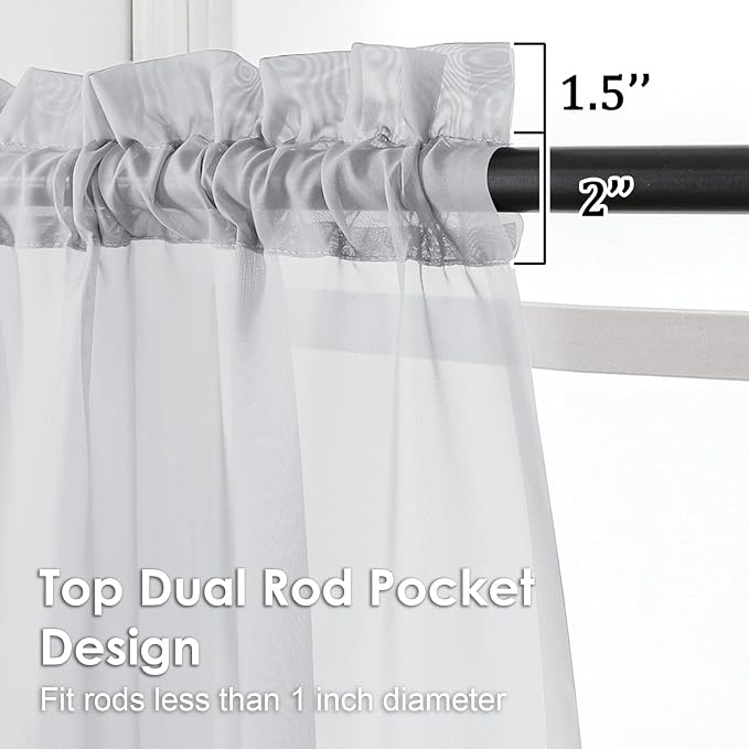 Light Grey Sheer Curtains 54 Inches Long 2 Panels - Image 3
