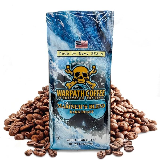 Warpath Coffee Dark Roast Whole Bean Coffee, Mariner's Blend, High Caffeine, Extra Strong Roasted 100% Arabica Coffee Beans Whole, Rich Aroma, Full-Bodied Intense Cup, Created by Navy SEALs, 2lb