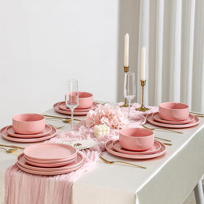 GZG Ceramic Dinner Plates Set of 4, 10.25 Inch Speckled Stoneware Plates with Clay-Tone Base, Large Ceramic Plates for Steak, Salad, Pizza, Microwave Oven Dishwasher Safe