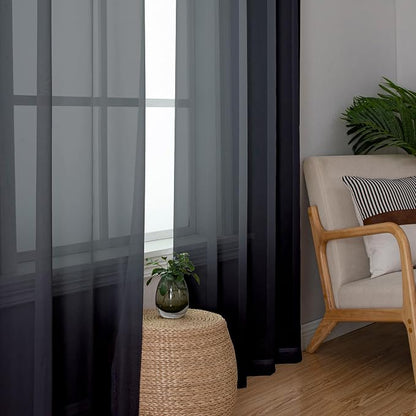 Black Sheer Curtains 78 Inches Long 2 Panels Set, Privacy Voile Light Filtering - Image 2