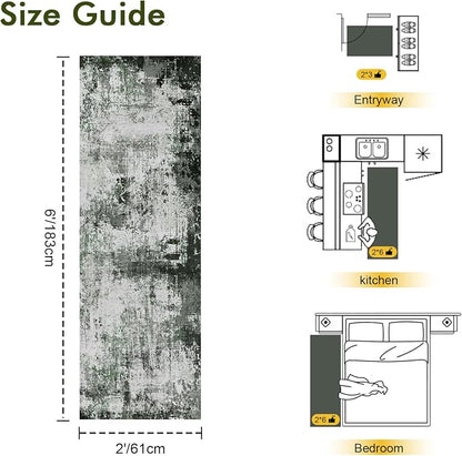 2x6 Ft Washable Runner Rug, Non-Slip Low Pile Hallway Kitchen Area Rug - Image 2