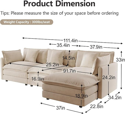 mikibama Modular Sectional Sofa, 111.5 Inch L Shaped Couch Set - Image 2
