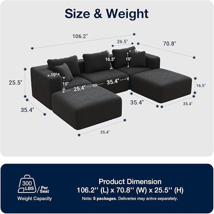 Avenco 106.2” U-Shaped Modular Sectional Sofa Couch - Image 2