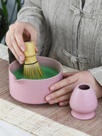Artcome Matte Pink Matcha Bowl Set with Spout – Handmade Ceramic Chawan, Bamboo Whisk, Whisk Holder, Tea Scoop, and Matcha Manual – Japanese Tea Ceremony Set for Matcha Lovers