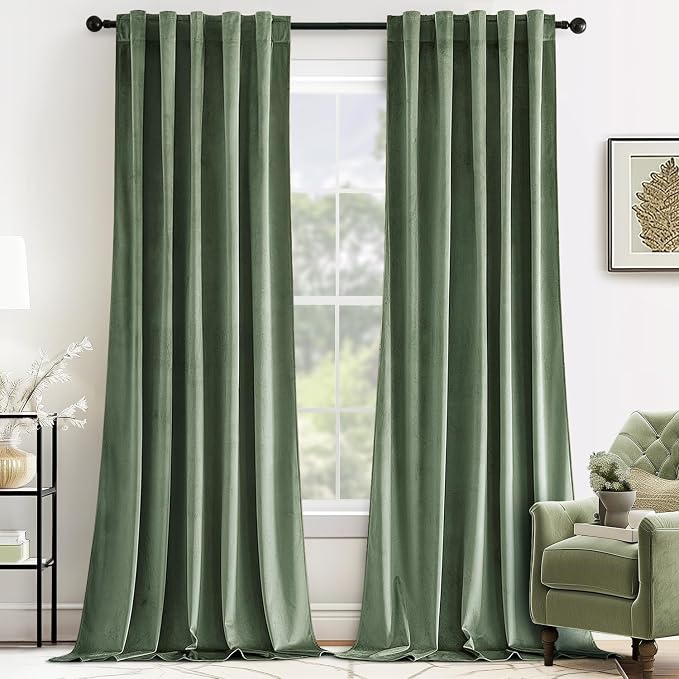 MIULEE Sage Green Velvet Curtains 52x90 inches Luxury Blackout Curtains | by MIULEE