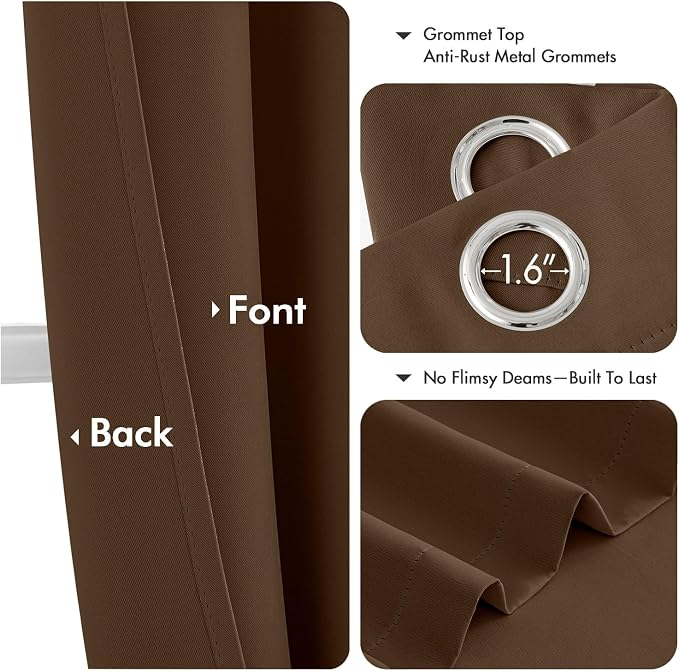 MIULEE Blackout Curtains for Bedroom 2 Panels 40 x 63 Inch Long Brown | Thermal - Image 4