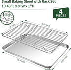 Baking Sheet with Cooling Rack Set(2 Baking Pans+2 Baking Racks), CEKEE Stainless Steel Non Stick Small Cookie Sheet Set, Size 10.39 x 8.07 x 1 Inch, Easy to Clean Small Baking Sheet with Rack Set