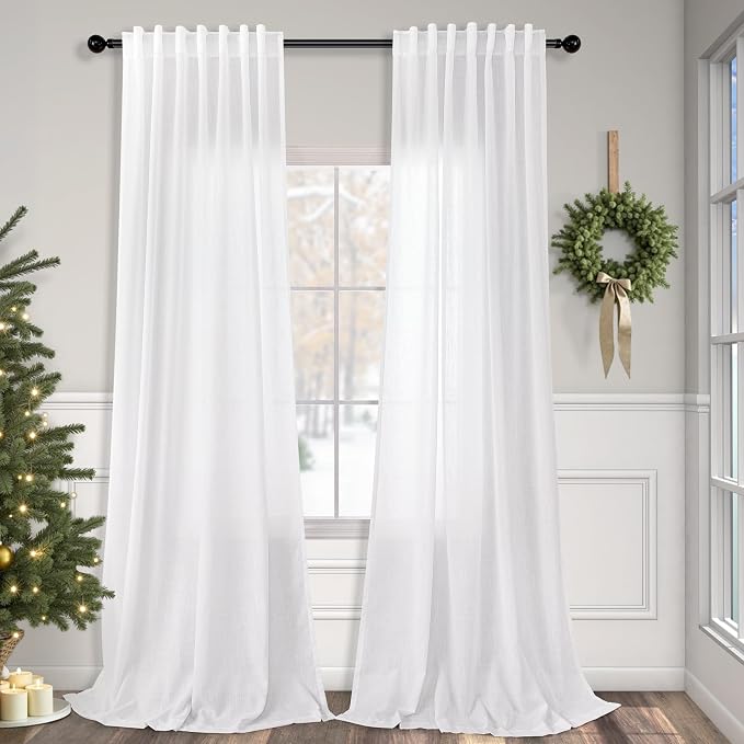 White Linen Curtains 84 Inch Length by Pitalk