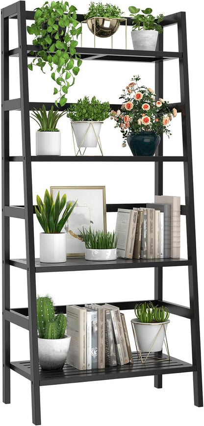 Homykic Bamboo Bookshelf 4-Tier Ladder Shelf, 49.2” Freestanding Open Bookcase by Homykic