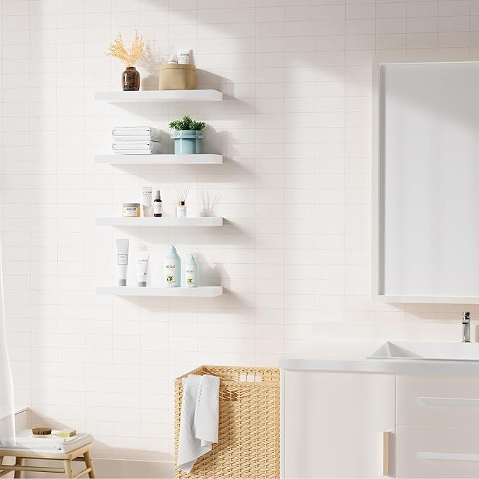 Bellsal White Engineered Wood Wall Shelf Set of 6, Living Room, Bathroom Storage - Image 3