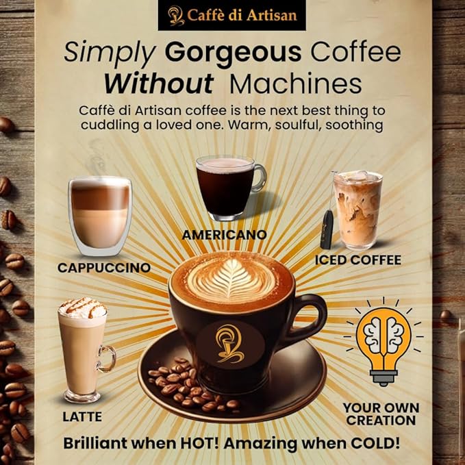 Caffè di Artisan Liquid Coffee Pods – Premium Single-Serve Coffee for Cold Brew Concentrate, Iced Coffee & Hot Coffee – Machine-Free, Eco-Friendly, Ready in Seconds. Rich Brezè Arabica, Dark Roast with Frother – 24 Count