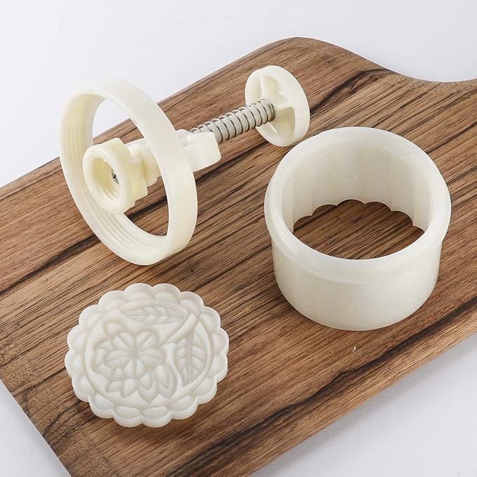 180g 5pcs Cookie Stamps Thickness Adjustable Moon Cake Mold Set, Cookie Press DIY Decoration Hand Press Cutter Cake Dessert Mold