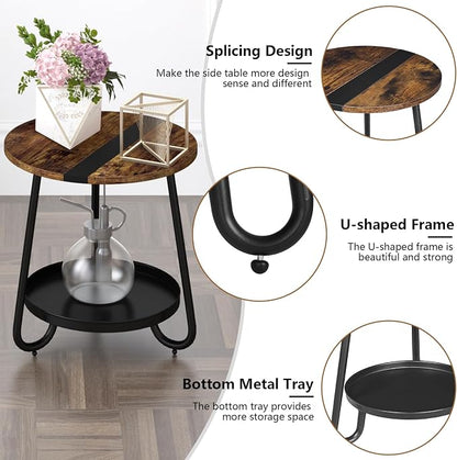 2 Tier Coffee Table in Living Room, Industrial Style Round Coffee Table - Image 6