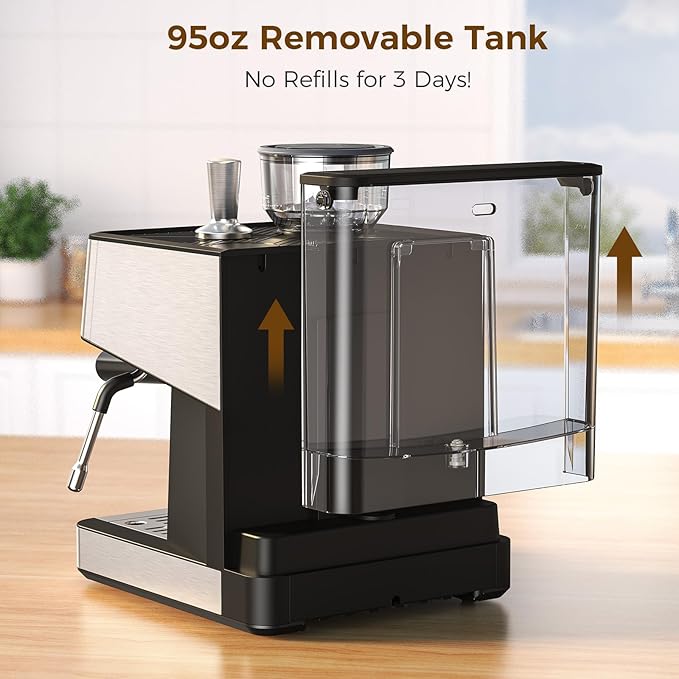 COWSAR (2025 New) Espresso Machines with Built-in Anti-Clog, 20 Bar Expresso Coffee Machines with Milk Frother Steam Wand, Tamping Tool, Espresso Machine with Grinder for Latte, Cappuccino, Americano