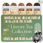 iterary Tea Collection Assorted Tea Gift Set - Hand-Crafted Loose Leaf Teas, Presentation Gift Box with Loose Leaf Steeper Included - Mixed Caffeine - 5 Unique and Flavorful Teas, 75+ Cups