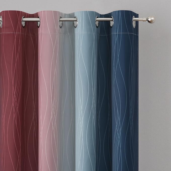 Navy Blue and Burgundy Red Ombre Blackout Bedroom Curtains 108 Inches Long | - Image 4