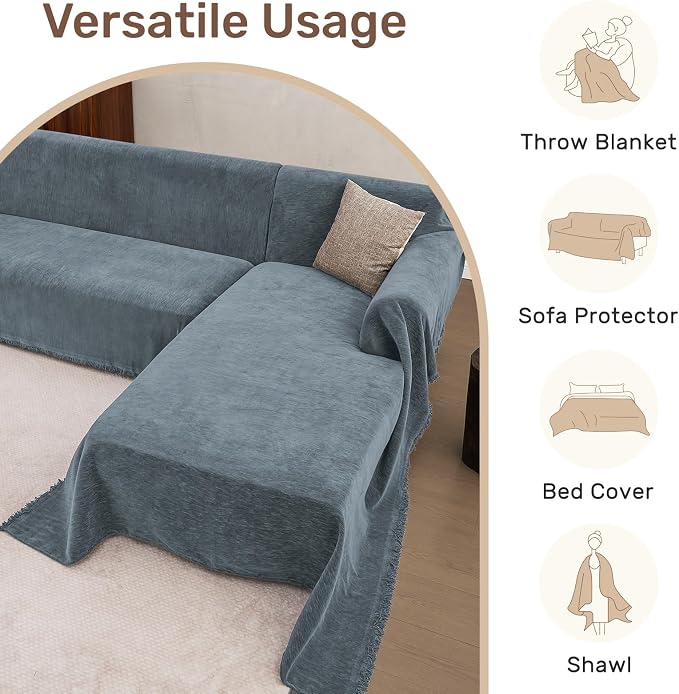 2 Pieces Sectional Couch Covers L Shaped Cover XL Dusty Blue | Thick Washable - Image 6