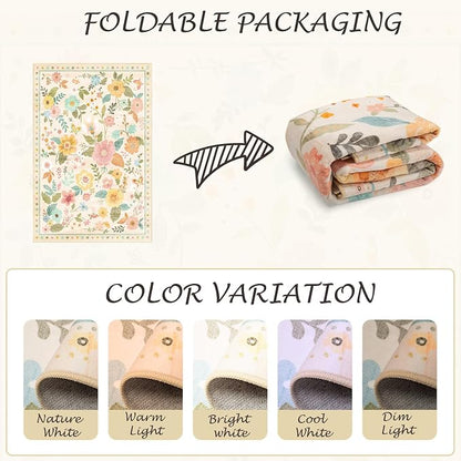 RELEANY Floral Washable 4x6 Area Rugs Beige/White/Orange | Flower Carpet Print - Image 9