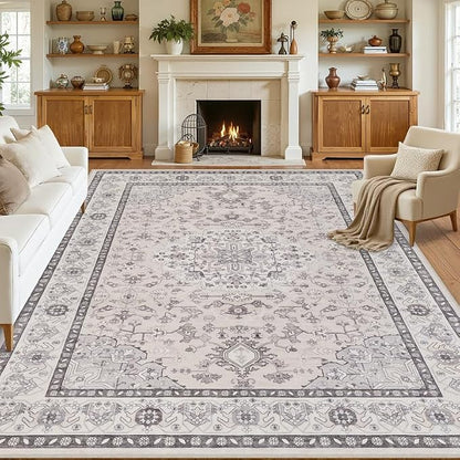 10x12 Area Rugs Living Room: Bedroom Washable Carpet Beige & Grey | Large - Image 8