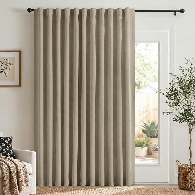 Faux Linen Total Blackout Sliding Door Curtains 108 Inches Long Plaza Taupe | by 100BlackoutShield