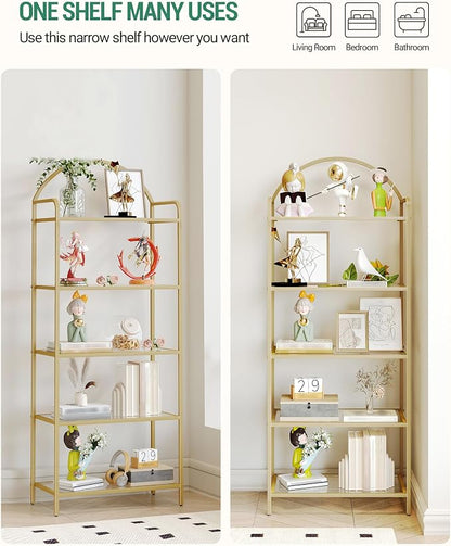 Hzuaneri Bookcase Bookshelf, Tempered Glass Bookshelves, Slim Shelving Unit - Image 5
