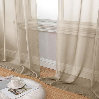 Taupe Sheer Curtains 84 Inches Long 2 Panels, Soft Airy Light Filtering Curtains - Image 8