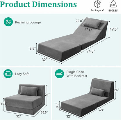 Fold Out Chair Bed, Folding Sofa Bed, 3 in 1 Convertible Sleeper Chair Bed - Image 2