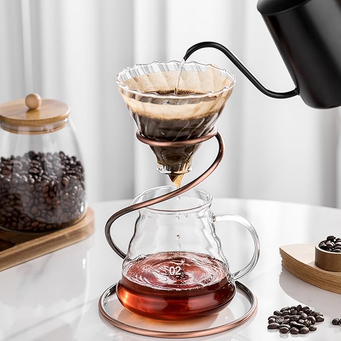 Coffee Pour Over Set – Complete Pour Over Coffee Maker with Dripper, 40Filters, and Metal Stand – Portable & Stylish Style Drip Coffee Brewer