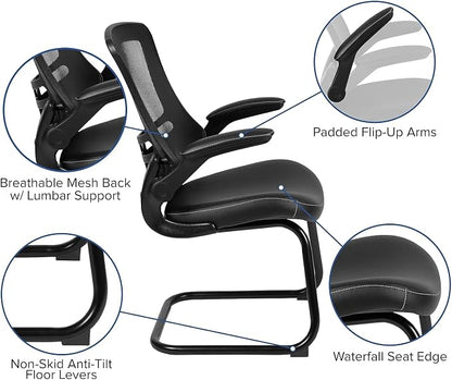 Flash Furniture Kelista Black Mesh Sled Base Side Reception Chair - Image 4