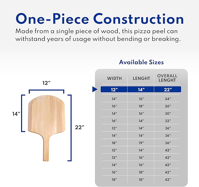 New Star Foodservice 50356 Restaurant-Grade Wooden Pizza Peel, 18" L x 18" W Plate, with 24" L Wooden Handle, 42" Overall Length