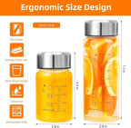 Glass Juice Bottles 6 Pack 16 oz - Wide Mouth Glass Water Bottles with Lids - for Juicing, Smoothies, Milk, Protein, BPA Free, Reusable, Stainless Steel Lids, Leak Proof, Shaker bottle (16oz/500ml)