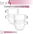 BTaT- Stackable Insulated Coffee Mugs, 4 Pack 16 oz(500 ml), Ideal for Hot and Cold Drinks, Stackable Cappuccino Cups, Double Wall Glass Coffee Cups, Tea Cups, Latte Cups, Beer Glasses, Latte Mug