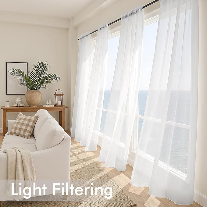 MIULEE White Sheer Curtains 84 Inches Long 4 Panels 42 x 84 Inches | Light - Image 4