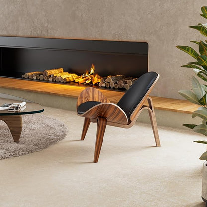 Modern Shell Lounge Accent Chairs, Faux Genuine Leather Mid Century Armless - Image 7