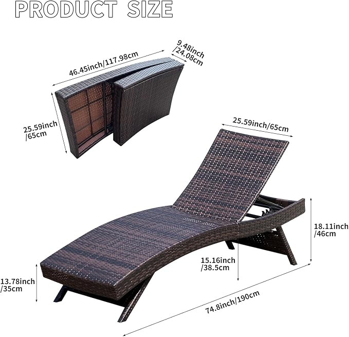 Folding Patio Chaise Lounge, Foldable Long Reclining Patio Seating Chairs - Image 3