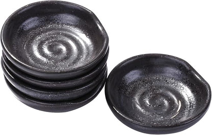 3.1 Inch Porcelain Side Dish Bowl Seasoning Dishes Soy Sauce Dishes Dipping Sauce Bowls-Set of 5,Soy Sauce Dish with Mouth (Black)