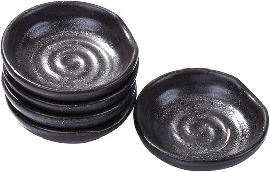 3.1 Inch Porcelain Side Dish Bowl Seasoning Dishes Soy Sauce Dishes Dipping Sauce Bowls-Set of 5,Soy Sauce Dish with Mouth (Black)