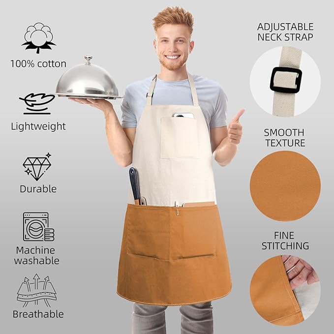 Chef Apron Unisex Two-Tone Professional Kitchen Bib Apron with 2 Pockets Cooking, Grilling, and Baking Gift